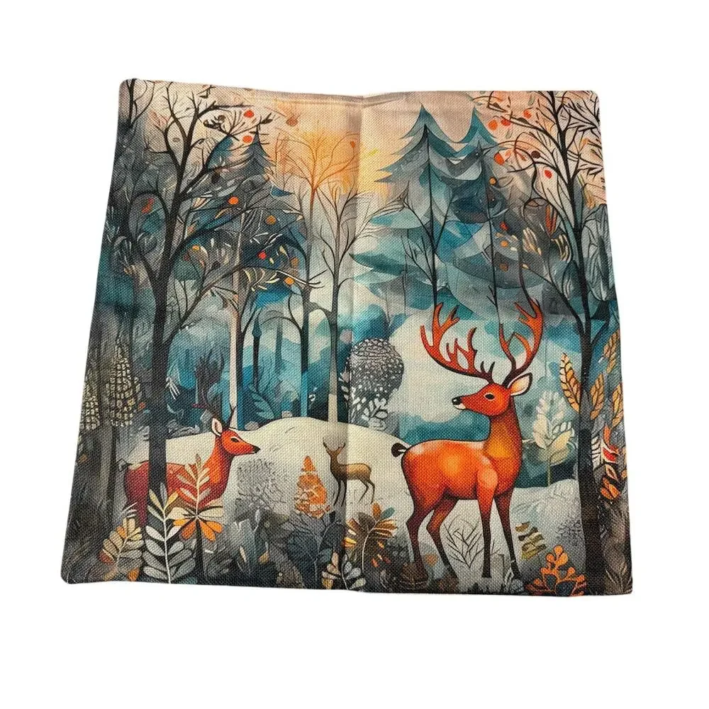 NWT New‎ Winter Wonderland Deer Holiday 4 Piece Set 100% Linen Pillowcase Covers